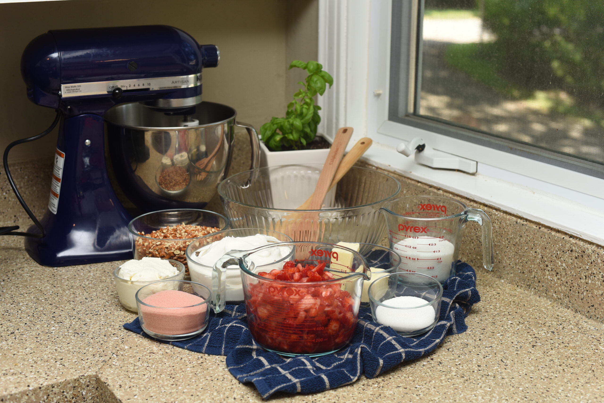 Pittsburgh-Style Pretzel Salad Ingredients in Pyrex