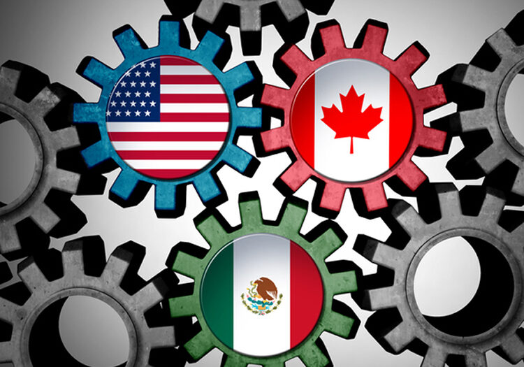 USMCA Business Trade USMCA business trade concept as United States Canada and Mexico north america economic agreement as a 3D illustration.